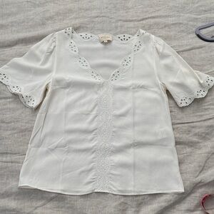 Sezane White Lace Accent Blouse, ivory, M